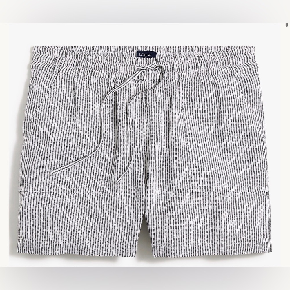 NWT J. Crew Women's Pinstripe Striped Linen Drawstring Shorts, Size XL